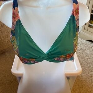 Johnny Was Teal and Floral Bikini Top